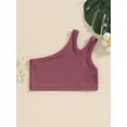 thumbnail image 4 of Suealasg Kids Baby Girls Ribbed Tank Crop Tops Toddler Girls Solid Color One Shoulder Sleeveless Cami Vest Summer Clothing 1-5 Years, 4 of 9