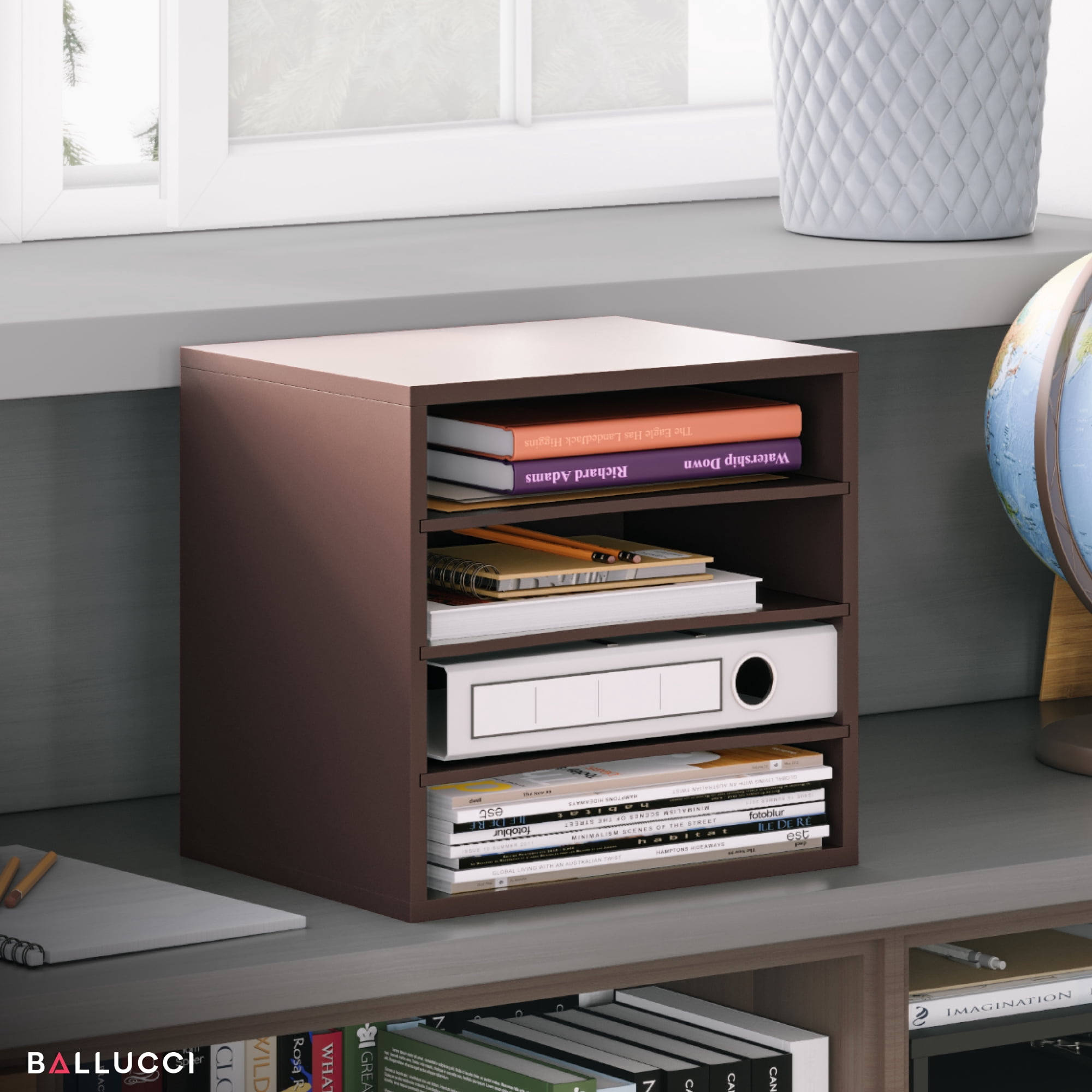 Ballucci 4-Tier Desk Paper Organizer, Office File Organizer, Document Letter Tray, Dark Brown
