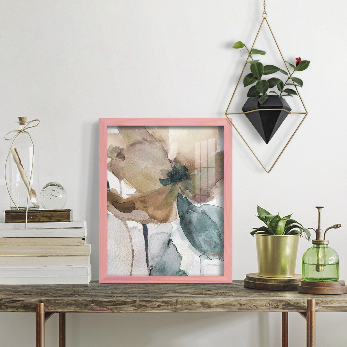 Watercolor Poppy I -Framed Print w/glass-Sunset Pink