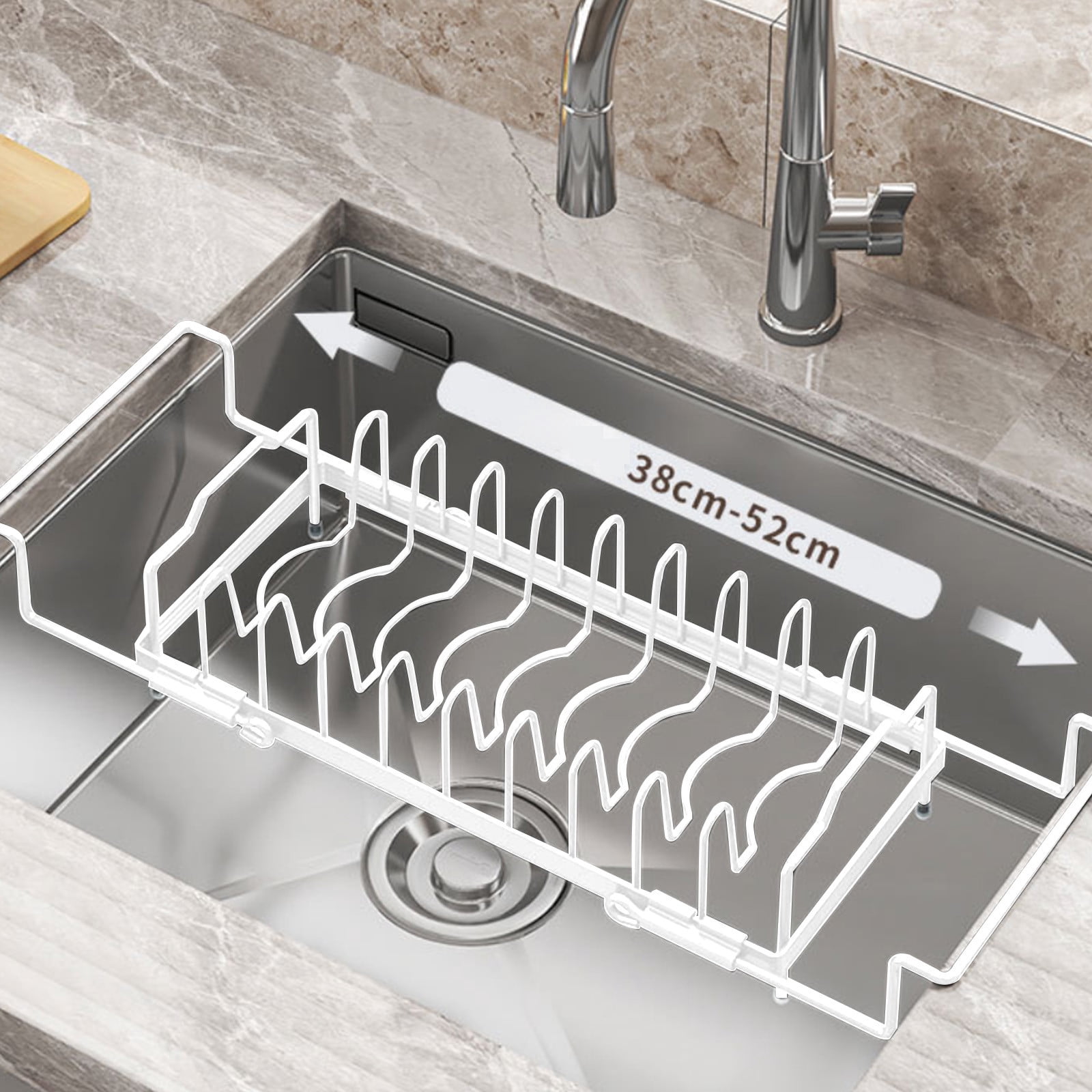 Bxaolu Sink Dish Drying Rack - Expandable Small Dish Rack Over Sinks with Drying Tray, Stainless Steel Dish Drainer for Kitchen Counter with Cutlery Holder, Drying Rack Fit 14’’-19’’ Kitchen Sink