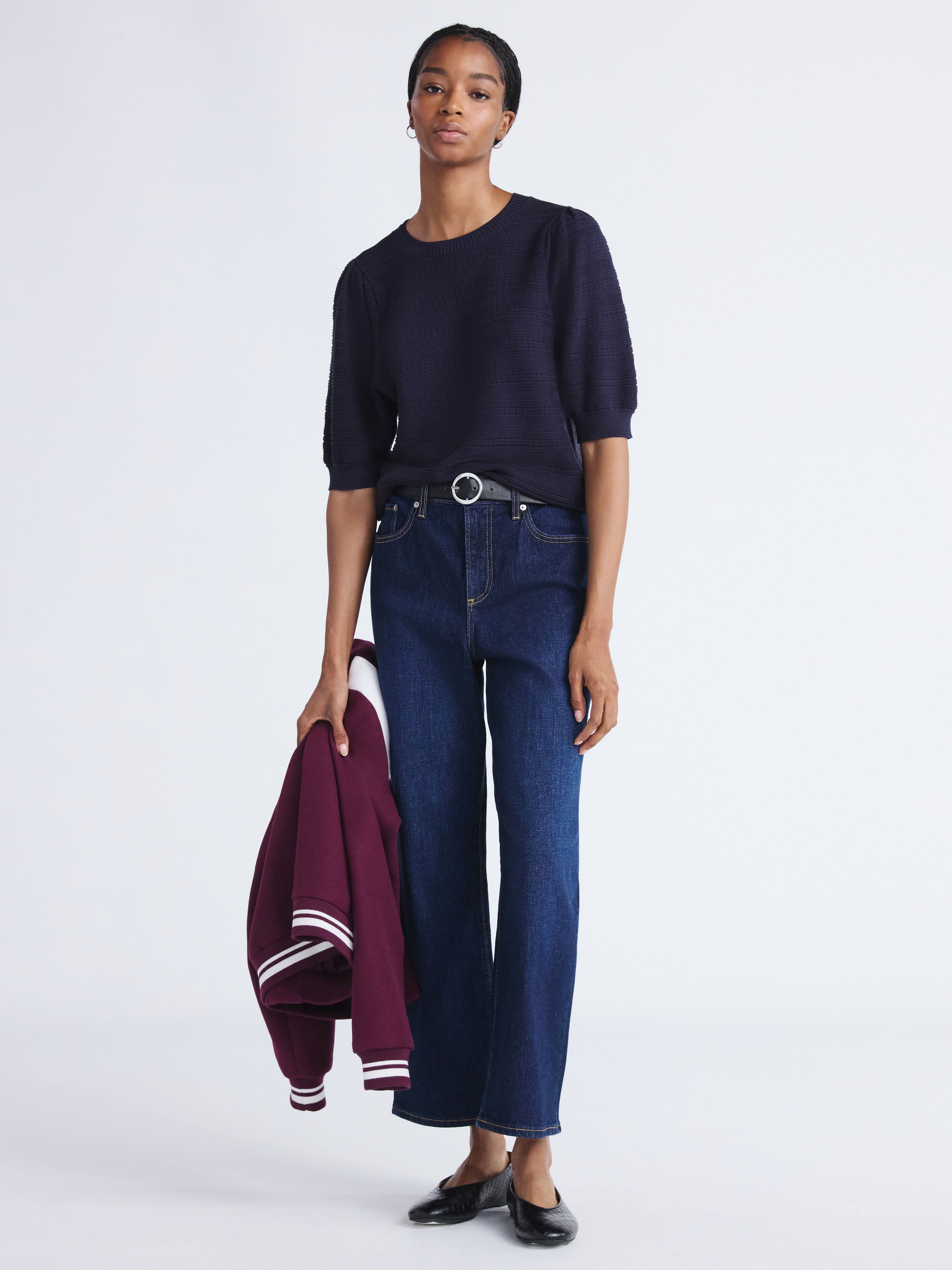Free Assembly Women’s and Women's Plus Textured Sweater Tee with Puff Sleeves, Lightweight, Sizes XS-4X