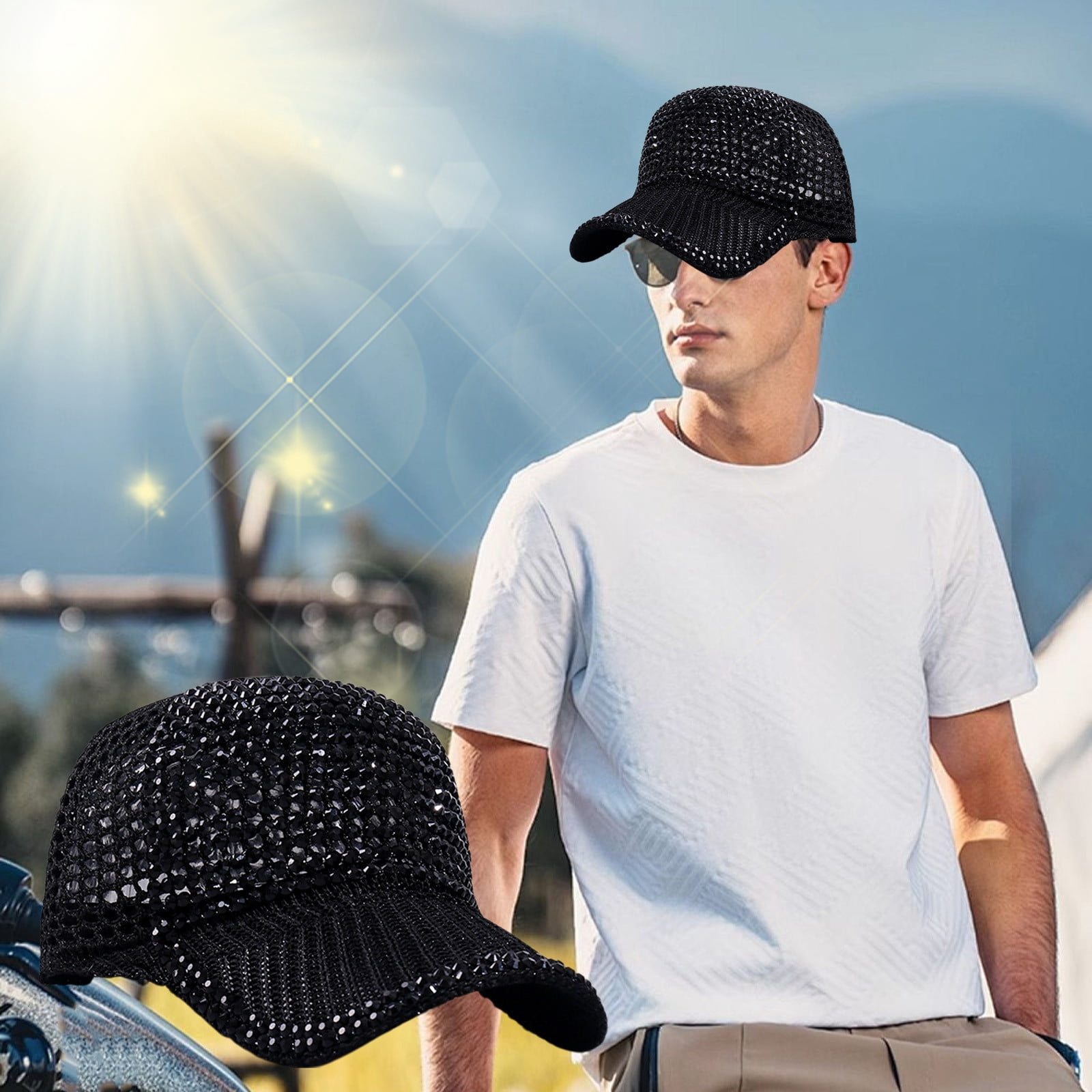 Gnmfd Rhinestone Mesh Baseball Cap Adjustable Sun Hat for 