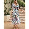 thumbnail image 2 of Womens Summer Dresses 2025 Casual Puff Short Sleeve V Neck Floral Boho Maxi Dress Green XL, 2 of 8