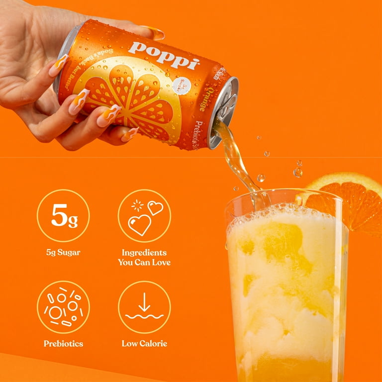 Poppi Prebiotic Soda, Diet Soft Beverage, Orange Flavor, 4 Pack