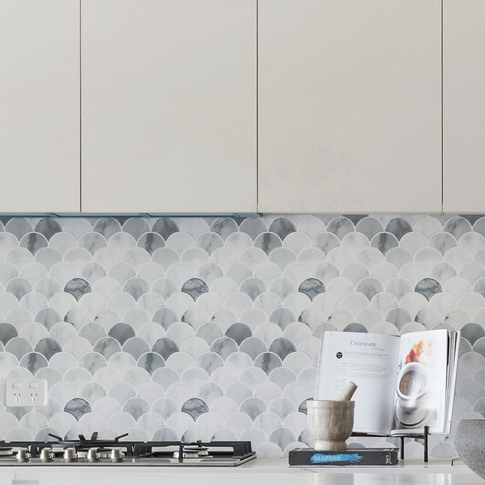 20 Sheets Peel and Stick Tile for Bathroom Kitchen Backsplash Tile Stickers Peel and Stick on Backsplash 12"x12" Fish Scale Removable Back Splash for Renters Living Room Fireplace