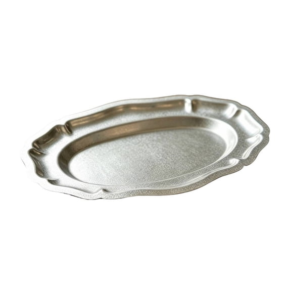 harayaa Decorative Tray Oval Tray Stainless Steel Serving Tray Vintage Style Silver Look for Coffee Table Snacks and Tea
