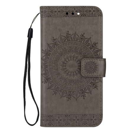 iPhone 11 Case 6.1" Wallet, Allytech PU Leather Slim Fit Mandala Embossed Flip Shell Cards Holder Shockproof Kickstand Anti-scratch Wallet Case Cover for Apple iPhone 11 2019 6.1", Gray
