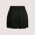 thumbnail image 2 of VIWORLD Western Fringe Mini Skirt - A-Line Denim Style with Decorative Button Details For Summer Black，M, 2 of 4