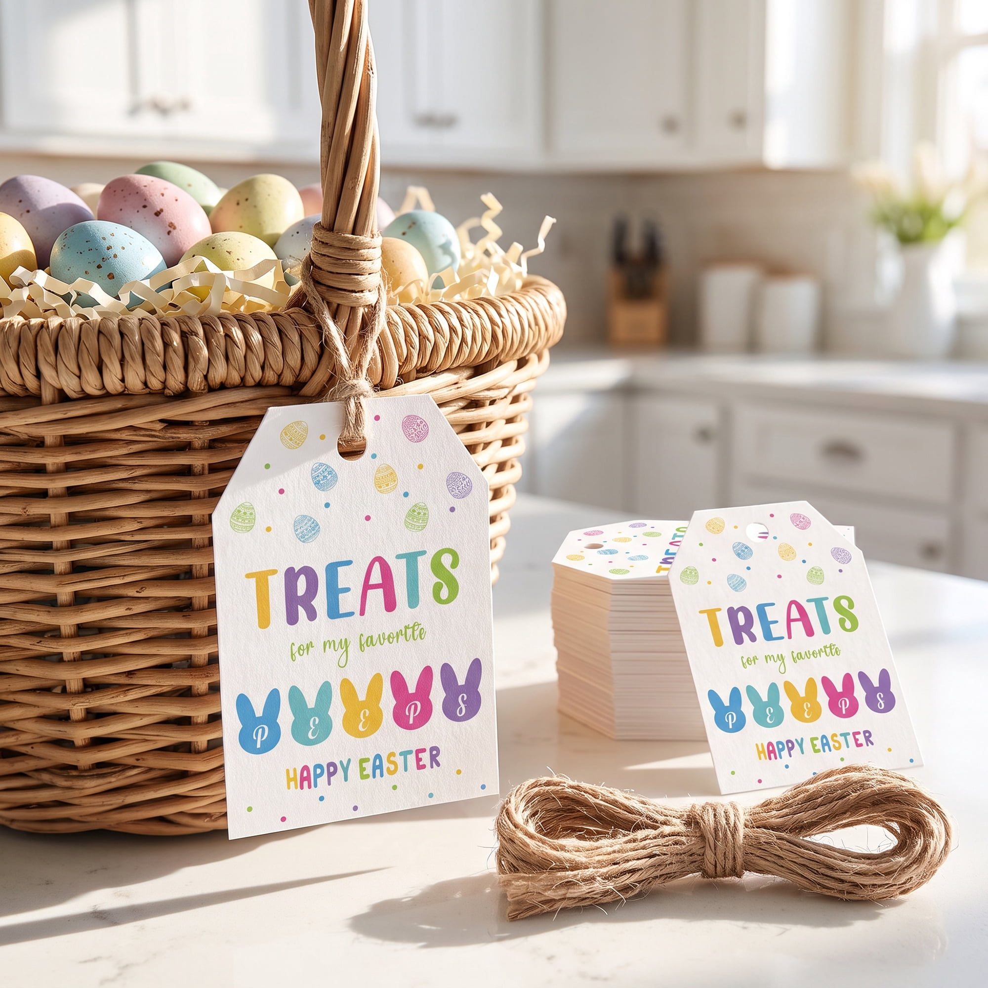Unique Bargains 100Pcs Easter Gift Tags with Twine for Wrapping White 2" x 3.1"