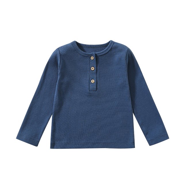 MeetoTime Boys Girls Cotton T-Shirts Long Sleeve Button Pullover Soft Basic Crew Neck Tops