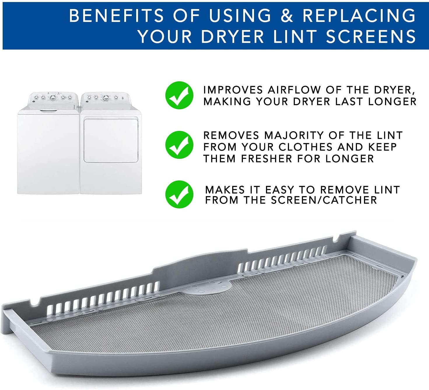 MaximalPower WE03X23881 Dryer Lint Screen Stainless Steel Screen for General Electric (GE) Dryer PS11763056 Replaces Filter Part No. WE03X23881 (1 Pack & Dryer Lint Screen Cleaning Brush)