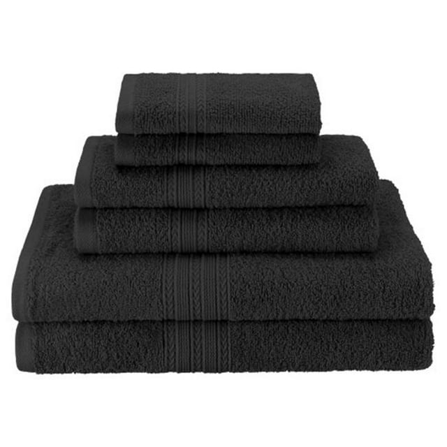 Superior EF-HAND BK Eco-Friendly 100 Percent Ringspun Cotton Hand Towel Set - Black, 6 Pieces