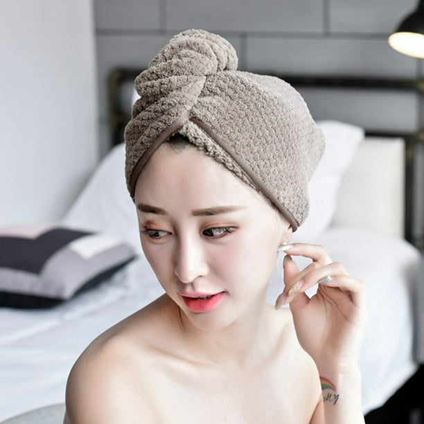Toalla de baño de microfibra gorro para secar el cabello gorro turbante para mujer y niña (café) Sywqhk Libre de BPA