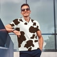 thumbnail image 4 of Honeii Brown Cow print Polo Shirt, a classic short-sleeved, button-down golf shirt designed for men3X-Large, 4 of 6