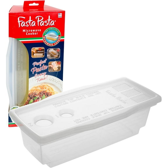 The Original Fasta Pasta Microwave Cooker with Lid & Built-in Strainer-No More Messes, Waiting for Water to Boil, or Sticky Noodles-Perfect Al Dente Pasta Every time- Patented Design, It Really Works