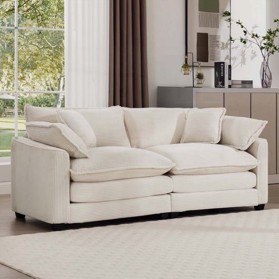 Living Room 2-Seater Sofa in Light Beige Corduroy - Blends Fashion & Retro, Offers Unbeatable Comfort
