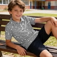 thumbnail image 2 of longantii Boys' Polka Dot Polo Shirts Short Sleeve Button Closure Collared Golf Tee Summer Casual School Uniform Daily Wear Gray 6-7 Years, 2 of 6