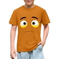 thumbnail image 1 of Blusas y camisas de manga corta con cuello redondo para niños y niñas, color liso, con estampado de expresión linda, manga corta, holgadas y cómodas, blusa para niña, 1 of 5
