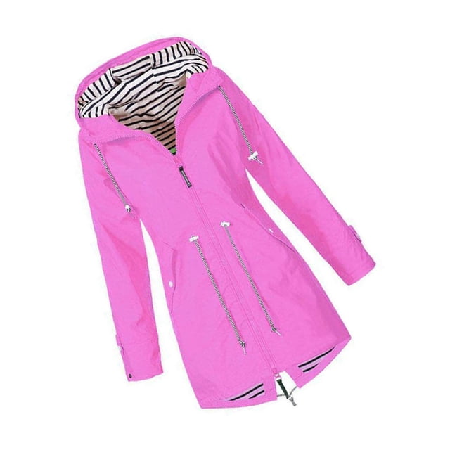Walson Chandail à Capuchon Veste Douce pour Femme Imperméable Manteau de Pluie Extérieur Rose L