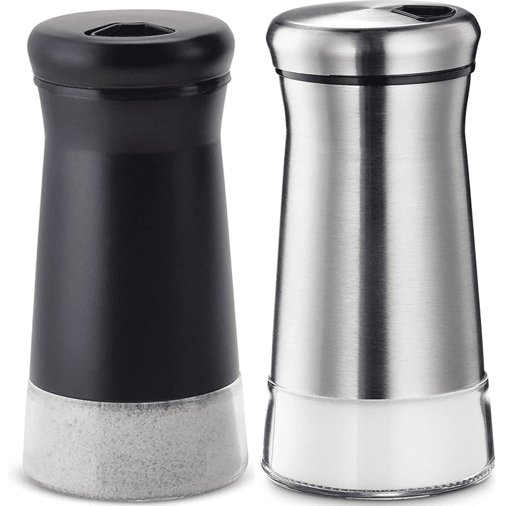  The Original Salt and Pepper Shakers set - Silver- Spice  Dispenser with Adjustable Pour Holes - Stainless Steel & Glass Set of 2  Bottles: Home & Kitchen