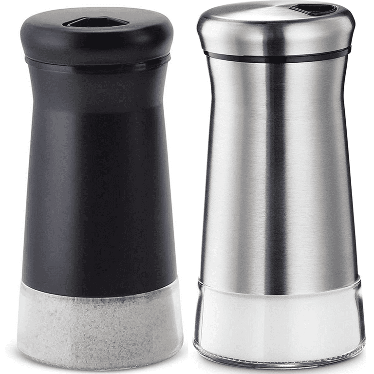 Salt and Pepper Shakers Set with Adjustable Pour Holes - Stainless Steel Spice Dispenser - Perfect for Pink Himalayan, Table Salt, Black and White