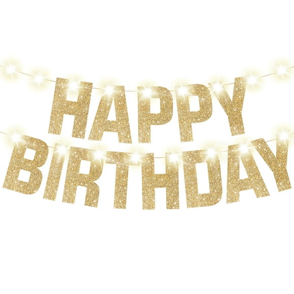 Banner de cumpleaños KatChon Light Up de 10 pies con 8 modos de purpurina dorada