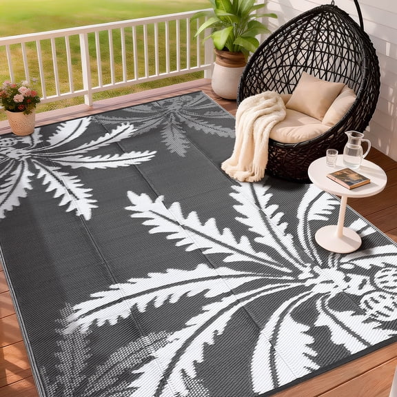 Waterproof Outdoor Rug, Reversible Plastic Straw Patio Rug, UV-Resistant Outdoor Area Rug for Camping, RV, Porch, Deck, Backyard, Picnic and Beach, 5x8ft