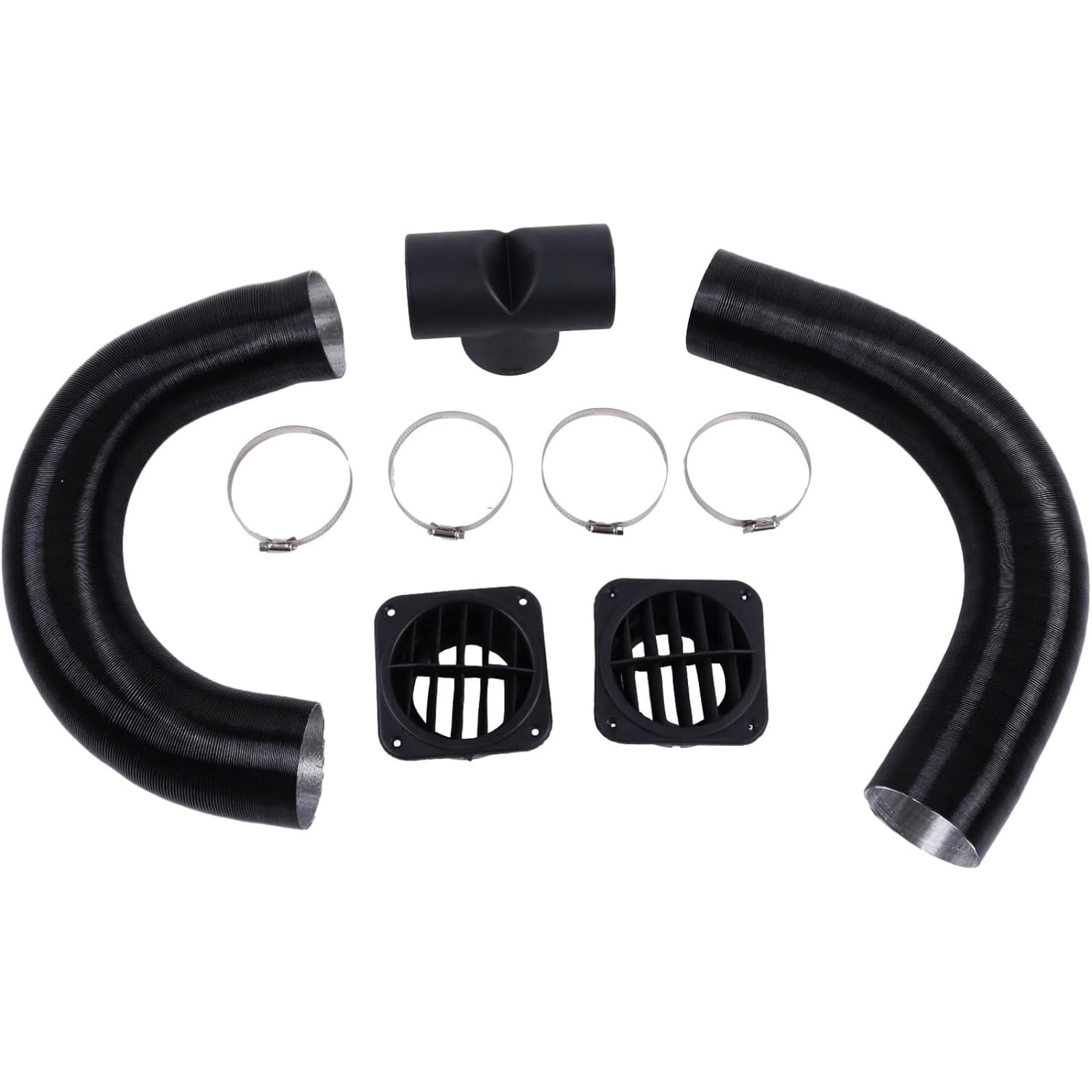 75mm Diesel Parking Heater Warm Air Vent Kit with 2 Flexible Duct Hoses T Shape Connector 2 Square Air Outlets and 4 Clamps
