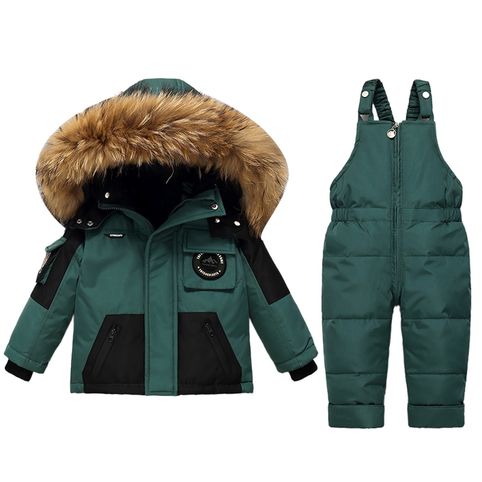 XXWXYD Teen Kids 2‑Piece Snowsuit Snowboard Set Color‑Block Hooded Jacket And Snow Bib Pants Warm Winter Ski Snow Wear Gear For Boys Girls Outdoor Activities