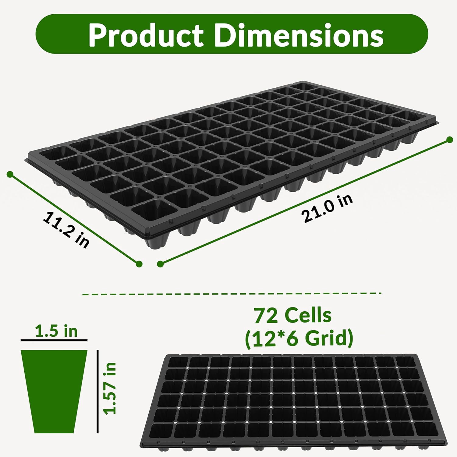 Seed Starter Trays 72 Cell 1.75 Inch Deep Plug Tray Seedlings Drainage Holes 10 Pack