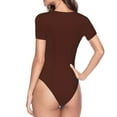 thumbnail image 4 of Fotbe Women Short Sleeve Bodysuit Round Neck Brown Bodysuit For Women Round Neck Scoop Neck Long Sleeve Stretch Tops Jumpsuit-X-Large, 4 of 9