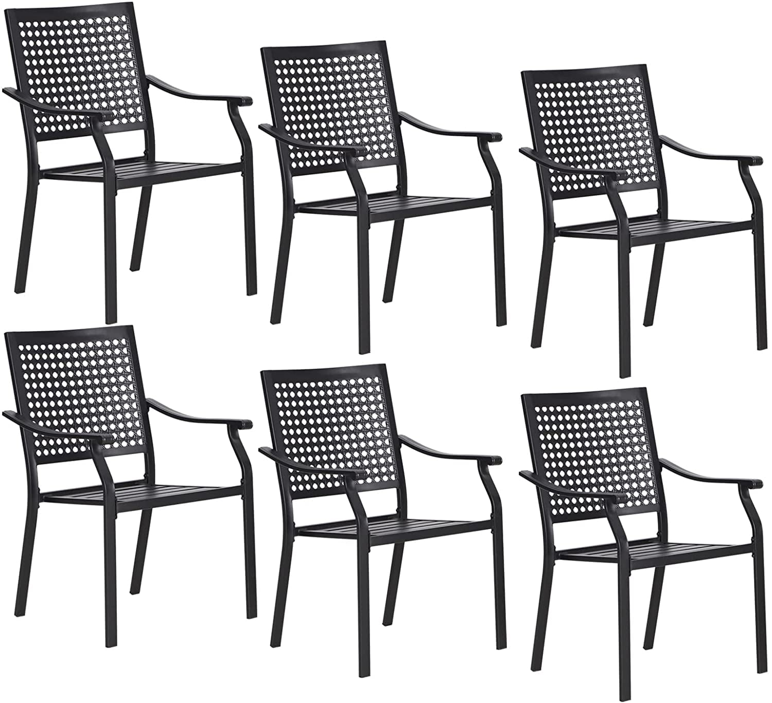 PHI VILLA Wrought Iron Patio Outdoor Dining Chairs Portable Black Outdoor Patio Chairs Set of 2