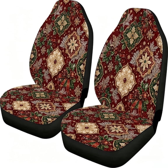 Vintage Christmas Ornament Print Car Seat Covers 2 Piece, Mesh Fabric Front Seat Protectors Universal Fit for Cars Suvs Trucks Vans
