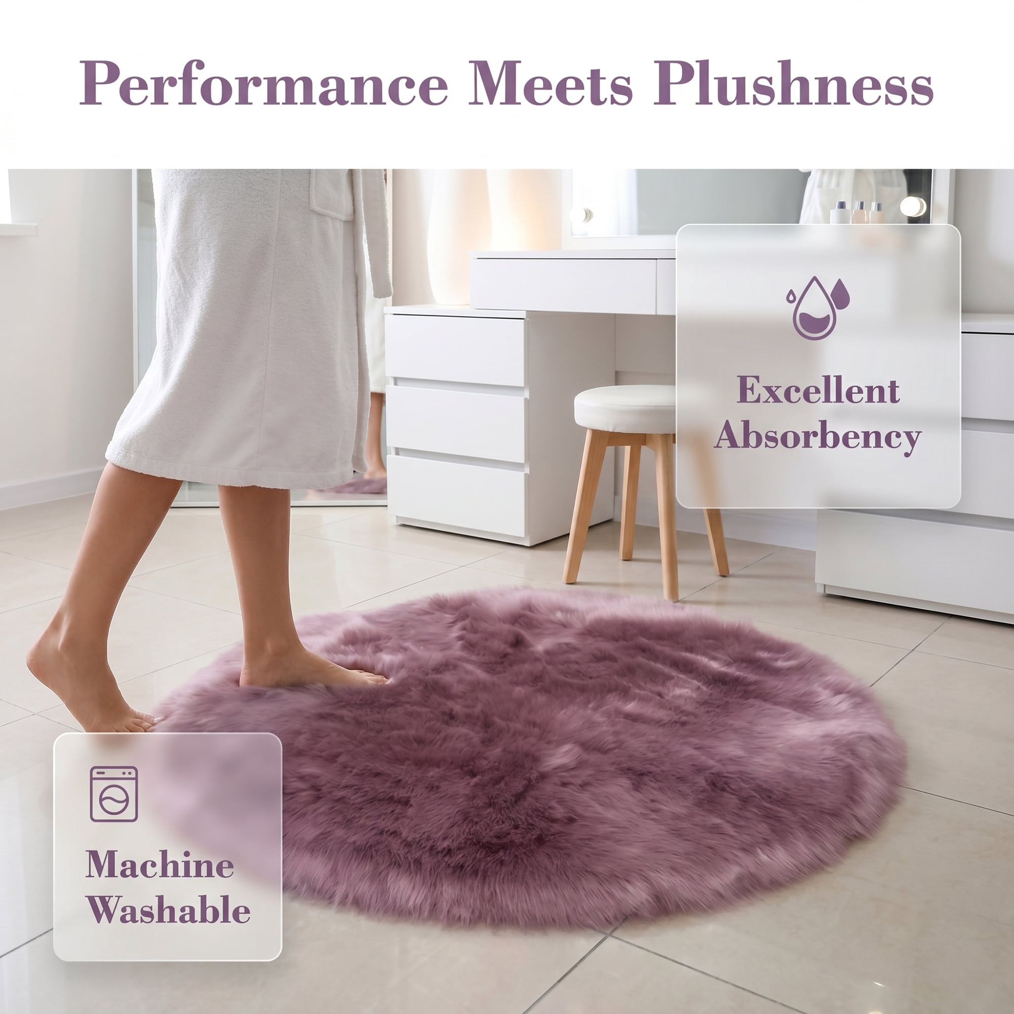 Unique Bargains Shaggy Round Area Rug Fluffy Non-Slip Fuzzy Carpet 28" x 28" Purple