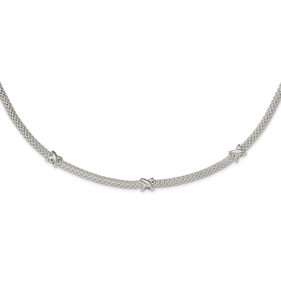 Sterling Silver Mesh With Xs With 1inch Extension Necklace - 17 Inch