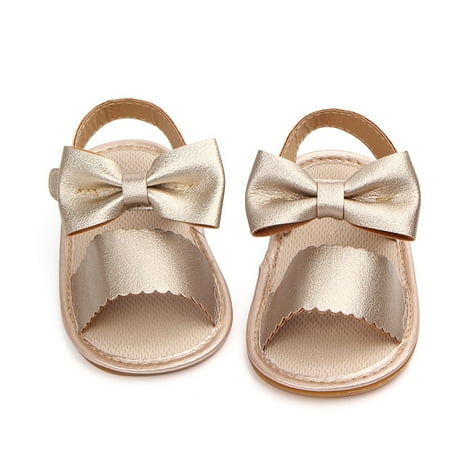 

GOODLY Summer Baby Girl Bowknot Sandals Anti-Slip PU Leather Soft Soles Crib Shoes Prewalker for Newborn Infant