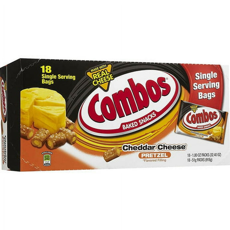 Combos Cheddar Cheese Filled Pretzel - Cheddar Cheese, Crunch - 1.80 oz - 18 / Box Combos Cheddar Cheese Filled Pretzel - Cheddar Cheese, Crunch - 1.80 oz - 18 / Box