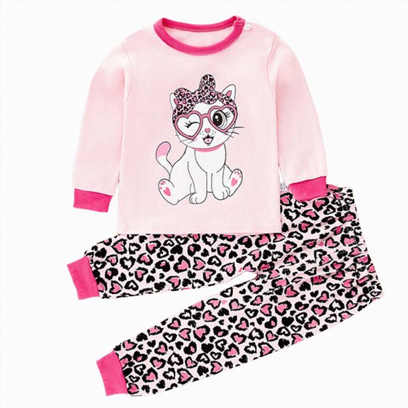 Nwiuh Girls Pajamas, 2-Piece Tee & Pant PJ Set Snug Fit (Pink, 3-4 Years)