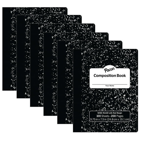 Pacon Composition Notebooks 9.75" x 7.5" Wide Ruled 100 Sheets Black 6/Bundle (PACMMK37101-6)