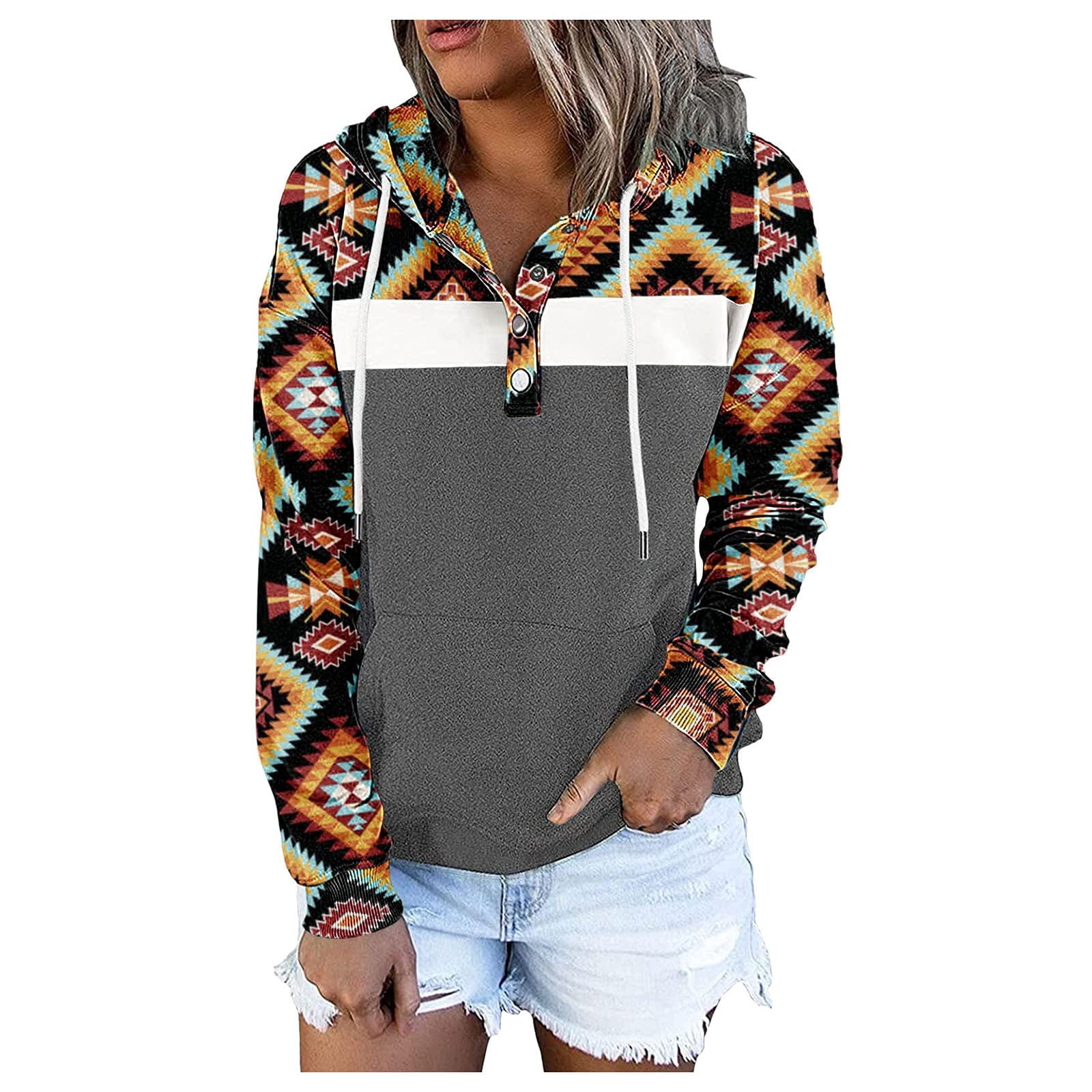 Womens Casual Hoodie Geometric Sweater 