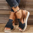 thumbnail image 4 of KAQ Navy Blue Orthopedic Wedge Sandals for Women Summer Dressy Flat Open Toe Ankle Strap Espadrilles Sandals Boho Comfortable Casual Strappy Slip on Wedges Shoes, 4 of 6