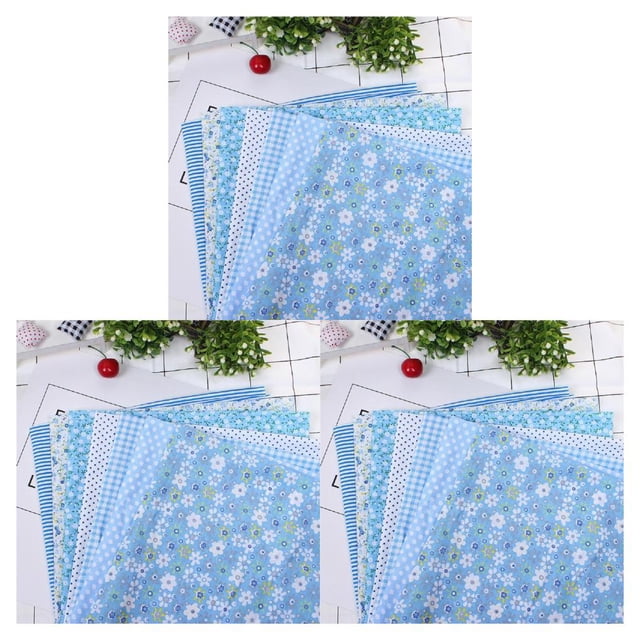 Matsuzay 7 Pieces Cotton Fabric Print Cloth Weave Multi-colored Plain Style Mixed Set Supplies Home Sewing*Quilting Azul 3piezas