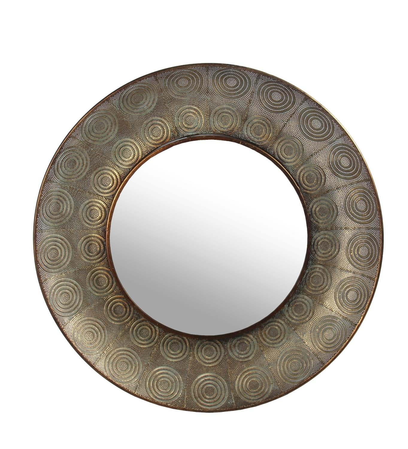 Large Hammered Copper Metal Round Wall Mirror