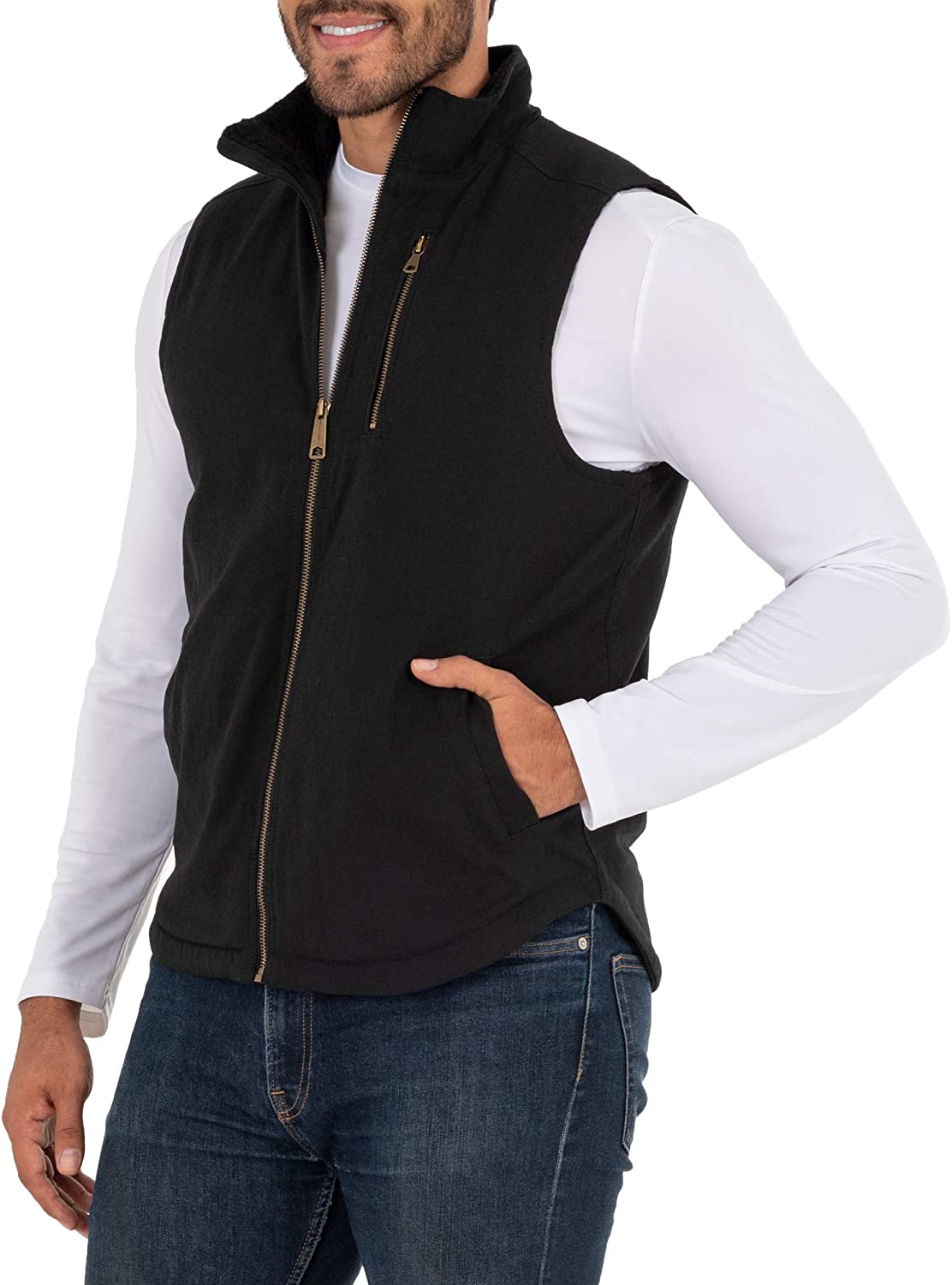 Wells Lamont Men's Sherpa Lined Canvas Vest with Zip Utility Pocket