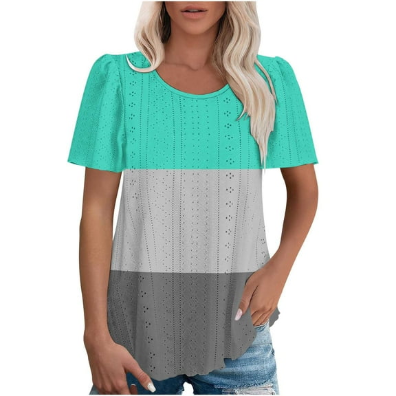 LiMoi Summer Tops with Sleeves for Women Womens Short Sleeve Top Womens Tops Dressy Plus Size Color Block Tops Oversized Tshirts Reorder Items