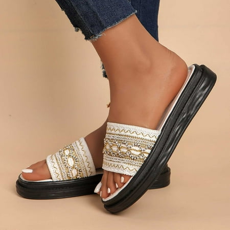 

qolati Women s Platform Sandals Comfortable Open Toe Slip On Wedge Slides Dressy Summer Casual Flatform Chunky Sandals