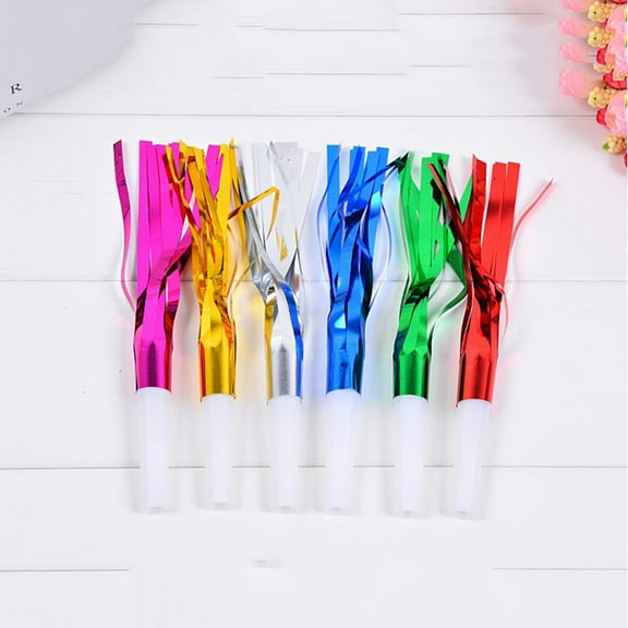 hengzirui party whistles 6pcs Glitter Fringed Metallic Blowouts Noise Maker Whistles Kids Toy Birthday Party Favors