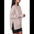 thumbnail image 3 of Sudaderas Oversize para Mujer, Cuello Redondo, Larga, Informales, Holgadas, con Aberturas, para Otoño Caqui L, 3 of 9