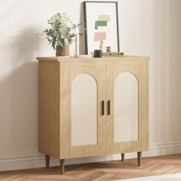 EastVita Rattan Buffet Cabinet with Storage Single Door Accent Console Table for Entryway Dining Room and Kitchen Compact Sideboard with Adjustable Shelves 352 in Small Storage Cabinets 1PCS