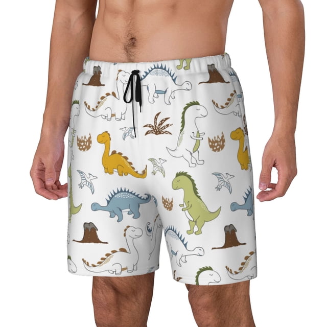 Lsque Maillot de Bain Homme Motif Dinosaure - Short de Bain avec Doublure de Compression - Short de Bain de Plage - (P-3TG) - Extensible Séchage Rapide-Moyen